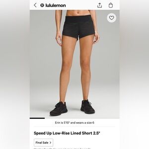 Lululemon black Speed up low rise shorts 2.5 inch